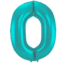 Folieballon cijfer 0 metallic pastel aqua mat 86cm