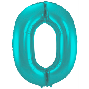 Folieballon cijfer 0 metallic pastel aqua mat 86cm