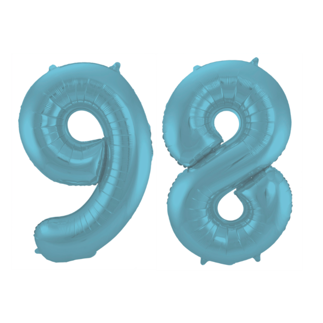 Folieballon 98 jaar metallic pastel blauw mat 86cm