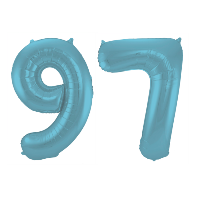 Folieballon 97 jaar metallic pastel blauw mat 86cm