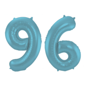 Folieballon 96 jaar metallic pastel blauw mat 86cm