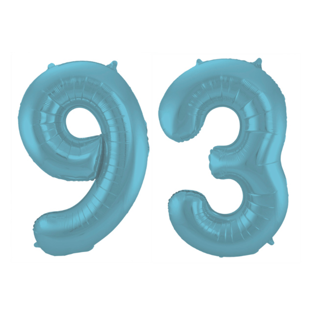 Folieballon 93 jaar metallic pastel blauw mat 86cm Folieballon 93 jaar metallic pastel blauw mat 86cm