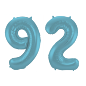 Folieballon 92 jaar metallic pastel blauw mat 86cm