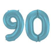 Folieballon 90 jaar metallic pastel blauw mat 86cm