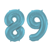 Folieballon 89 jaar metallic pastel blauw mat 86cm