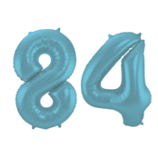 Folieballon 84 jaar metallic pastel blauw mat 86cm