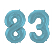 Folieballon 83 jaar metallic pastel blauw mat 86cm