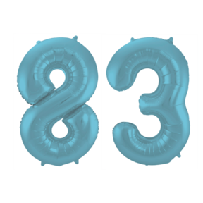Folieballon 83 jaar metallic pastel blauw mat 86cm