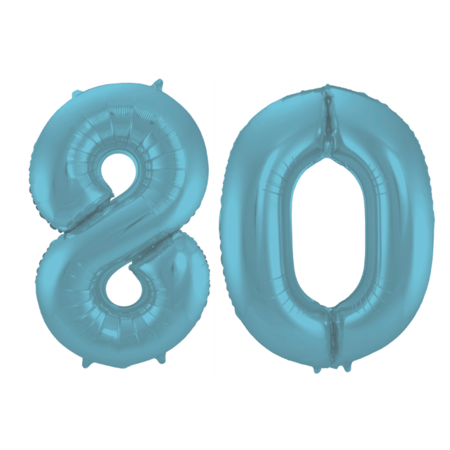 Folieballon 80 jaar metallic pastel blauw mat 86cm