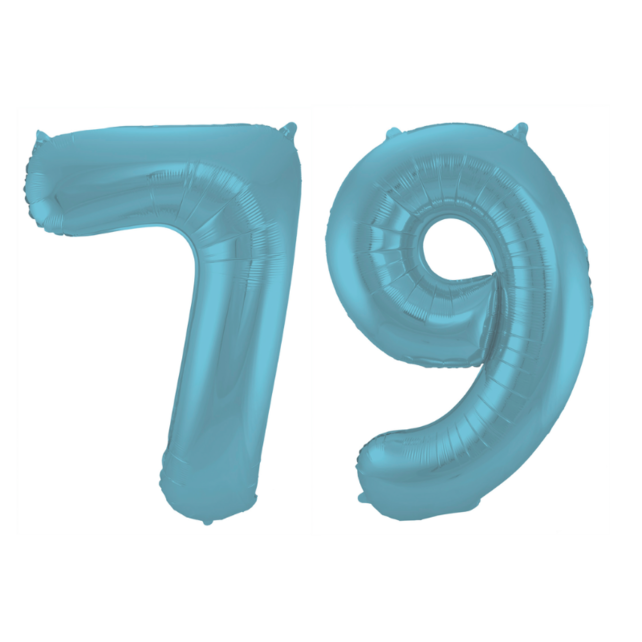 Folieballon 79 jaar metallic pastel blauw mat 86cm