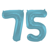 Folieballon 75 jaar metallic pastel blauw mat 86cm
