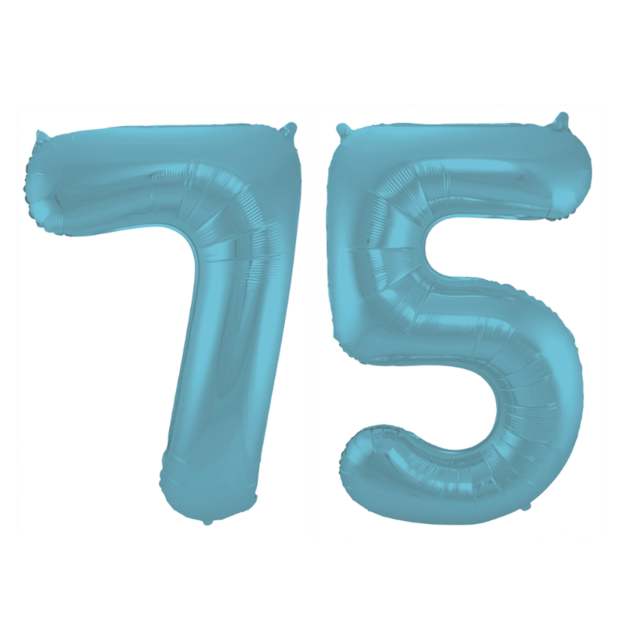 Folieballon 75 jaar metallic pastel blauw mat 86cm