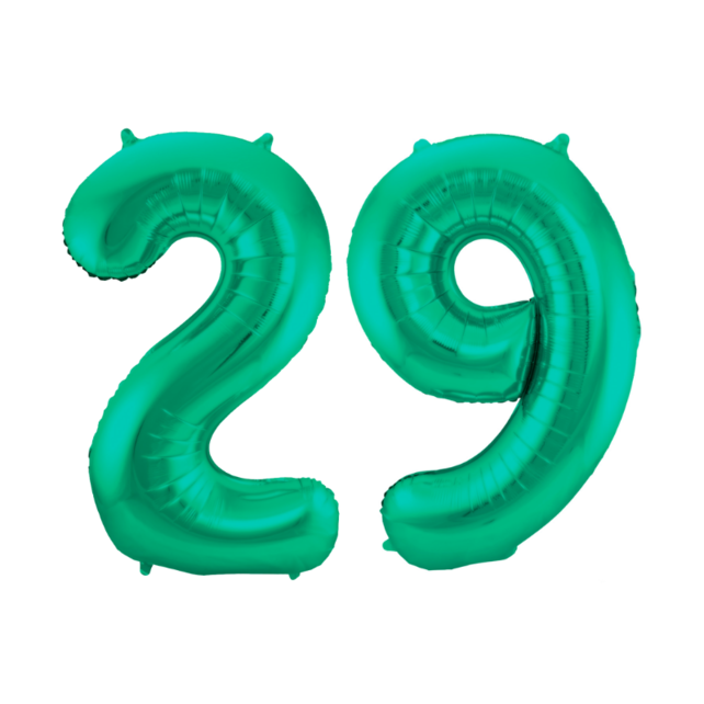 Folieballon 29 jaar metallic groen 86cm