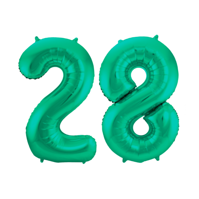 Folieballon 28 jaar metallic groen 86cm