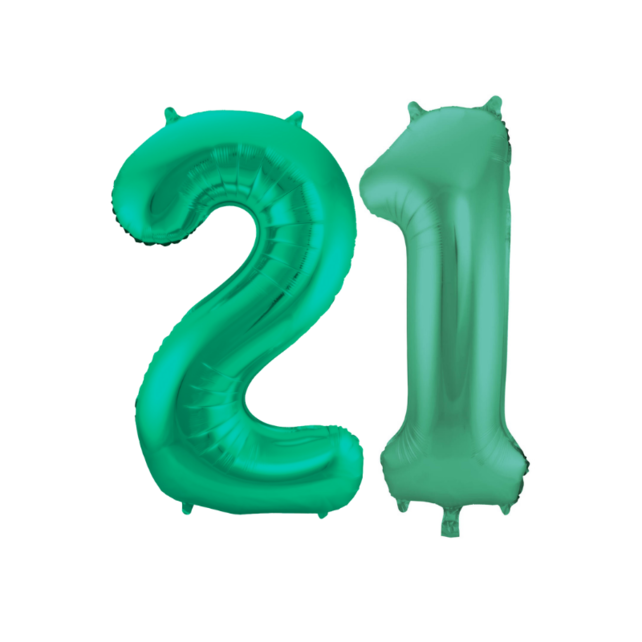 Folieballon 21 jaar metallic groen 86cm