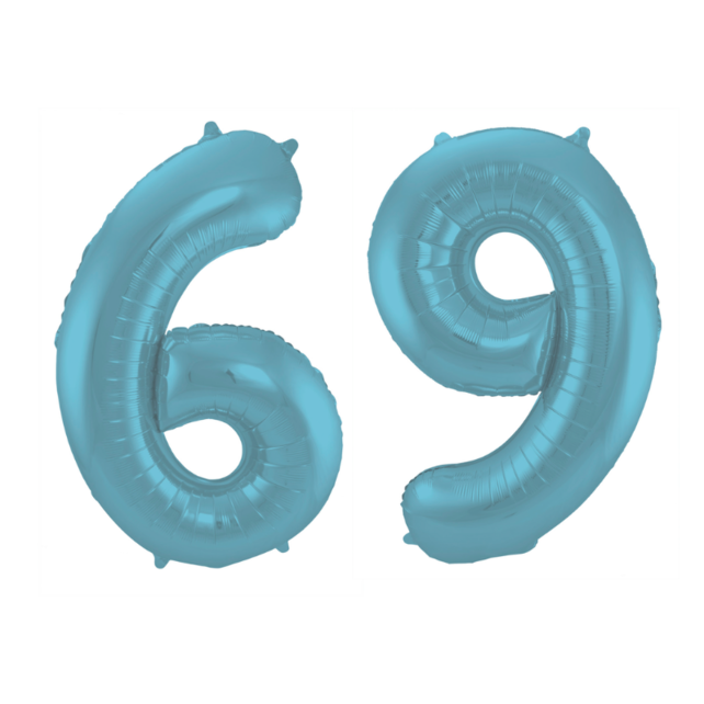 Folieballon 69 jaar metallic pastel blauw mat 86cm