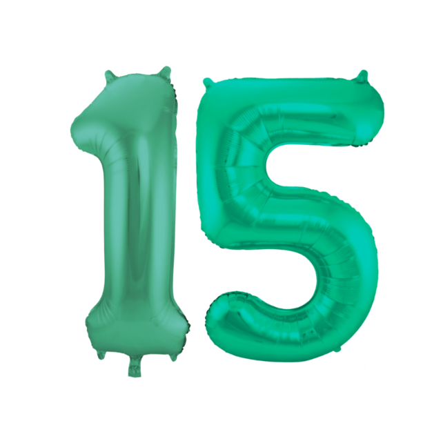 Folieballon 15 jaar metallic groen 86cm