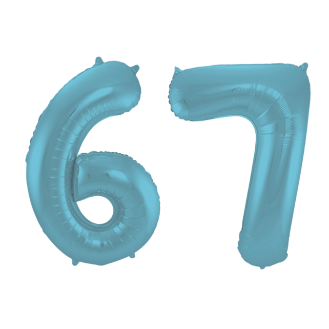Folieballon 67 jaar metallic pastel blauw mat 86cm