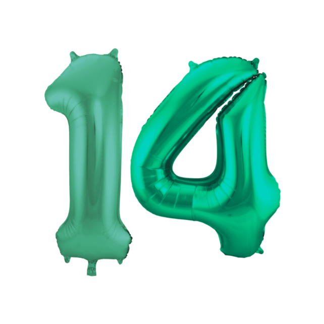 Folieballon 14 jaar metallic groen 86cm