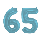 Folieballon 65 jaar metallic pastel blauw mat 86cm