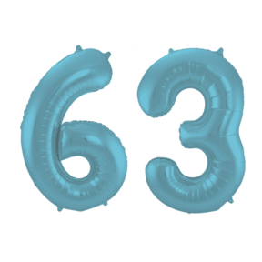 Folieballon 63 jaar metallic pastel blauw mat 86cm