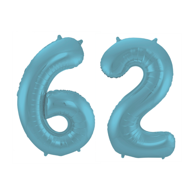 Folieballon 62 jaar metallic pastel blauw mat 86cm