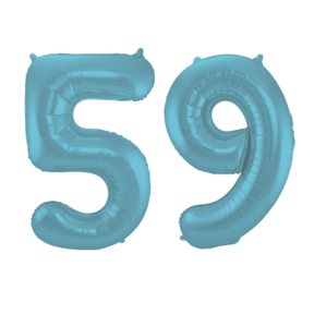 Folieballon 59 jaar metallic pastel blauw mat 86cm