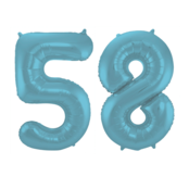 Folieballon 58 jaar metallic pastel blauw mat 86cm Folieballon 58 jaar metallic pastel blauw mat 86cm
