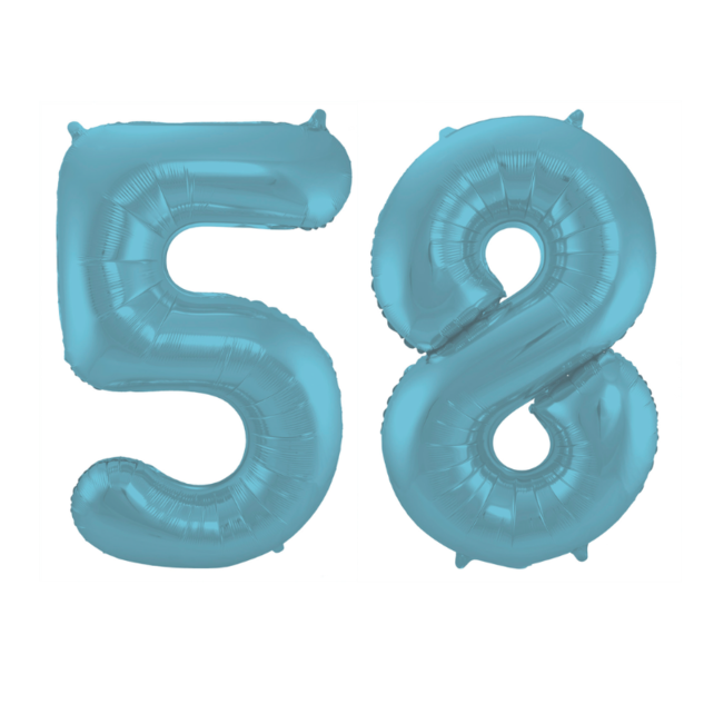 Folieballon 58 jaar metallic pastel blauw mat 86cm Folieballon 58 jaar metallic pastel blauw mat 86cm