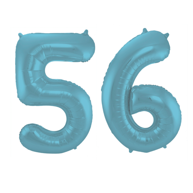 Folieballon 56 jaar metallic pastel blauw mat 86cm
