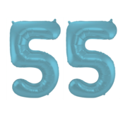 Folieballon 55 jaar metallic pastel blauw mat 86cm