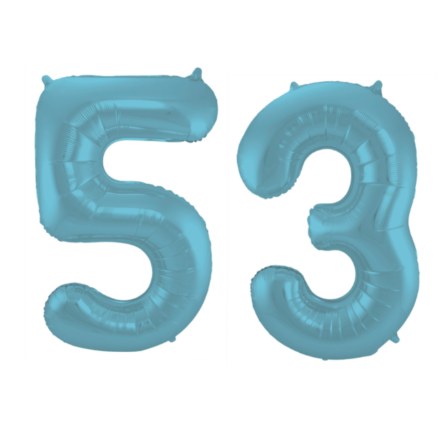Folieballon 53 jaar metallic pastel blauw mat 86cm Folieballon 53 jaar metallic pastel blauw mat 86cm