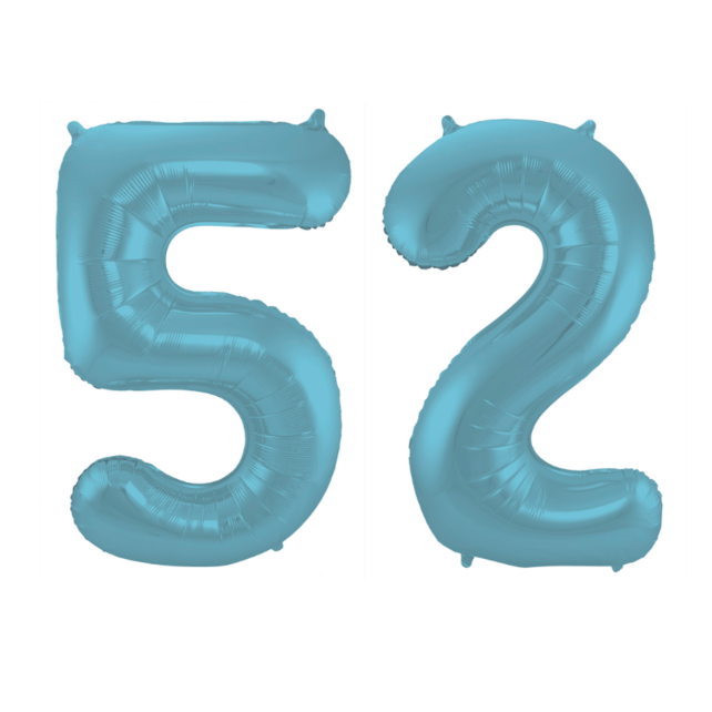 Folieballon 52 jaar metallic pastel blauw mat 86cm