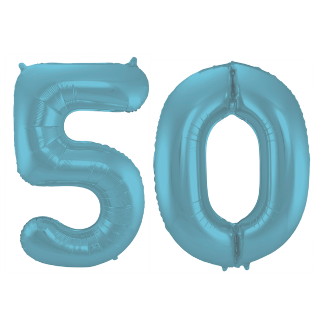 Folieballon 50 jaar metallic pastel blauw mat 86cm Folieballon 50 jaar metallic pastel blauw mat 86cm