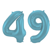 Folieballon 49 jaar metallic pastel blauw mat 86cm