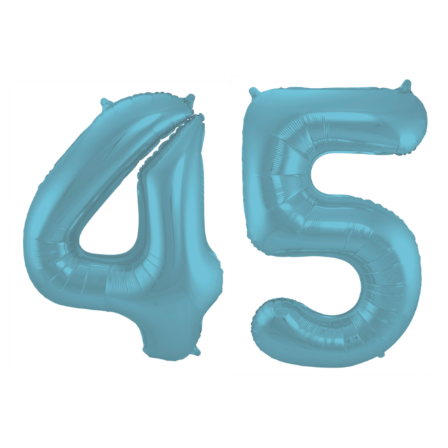 Folieballon 45 jaar metallic pastel blauw mat 86cm Folieballon 45 jaar metallic pastel blauw mat 86cm