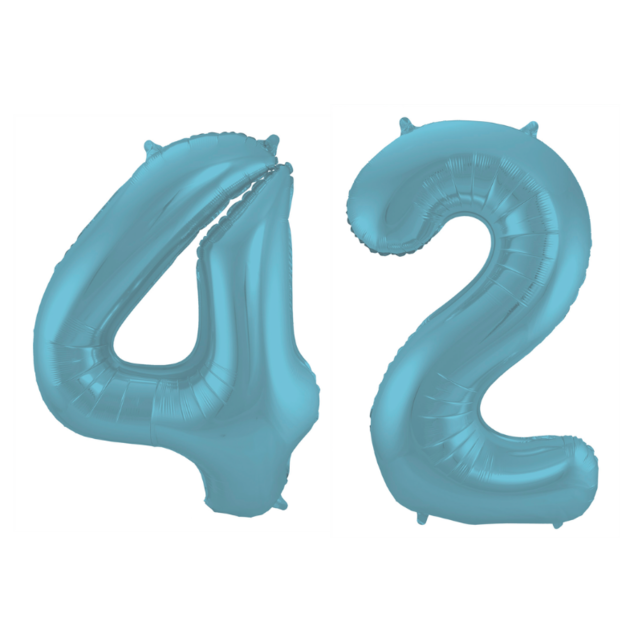 Folieballon 42 jaar metallic pastel blauw mat 86cm