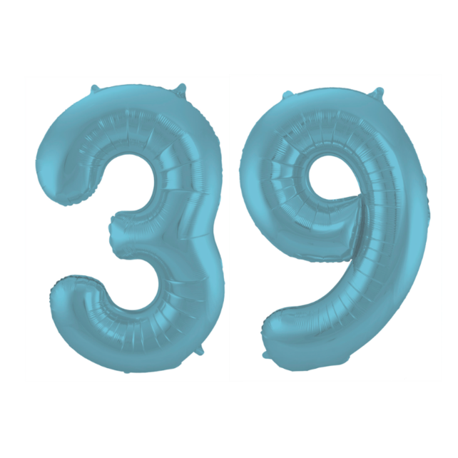 Folieballon 39 jaar metallic pastel blauw mat 86cm