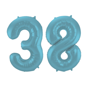 Folieballon 38 jaar metallic pastel blauw mat 86cm