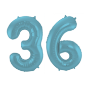 Folieballon 36 jaar metallic pastel blauw mat 86cm