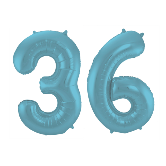 Folieballon 36 jaar metallic pastel blauw mat 86cm