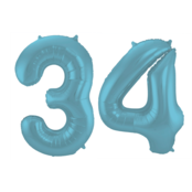 Folieballon 34 jaar metallic pastel blauw mat 86cm