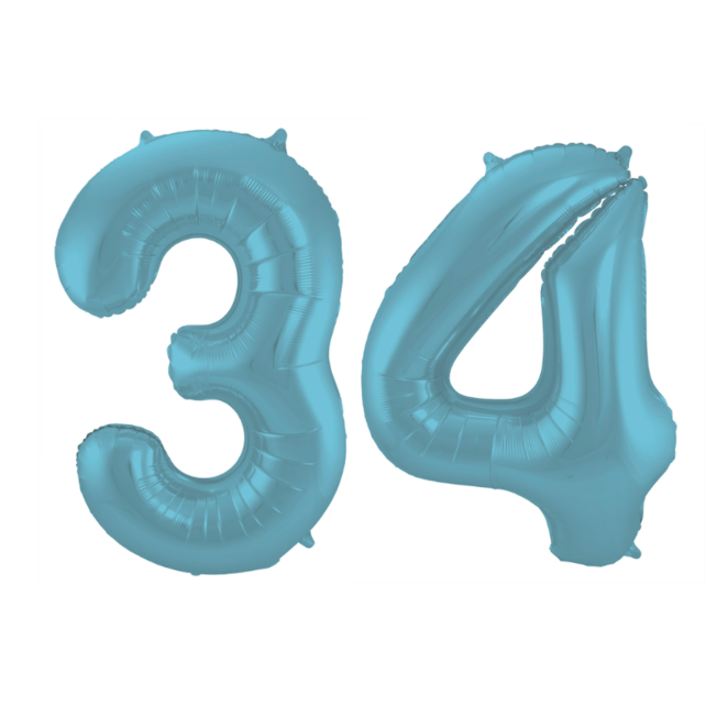 Folieballon 34 jaar metallic pastel blauw mat 86cm