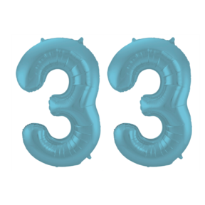 Folieballon 33 jaar metallic pastel blauw mat 86cm