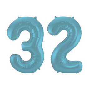 Folieballon 32 jaar metallic pastel blauw mat 86cm