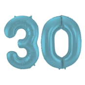 Folieballon 30 jaar metallic pastel blauw mat 86cm Folieballon 30 jaar metallic pastel blauw mat 86cm
