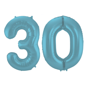 Folieballon 30 jaar metallic pastel blauw mat 86cm