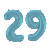 Folieballon 29 jaar metallic pastel blauw mat 86cm