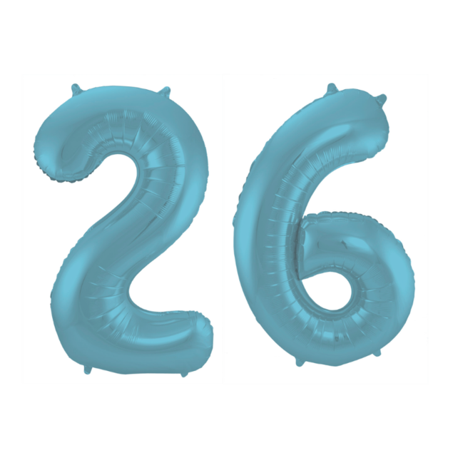 Folieballon 26 jaar metallic pastel blauw mat 86cm