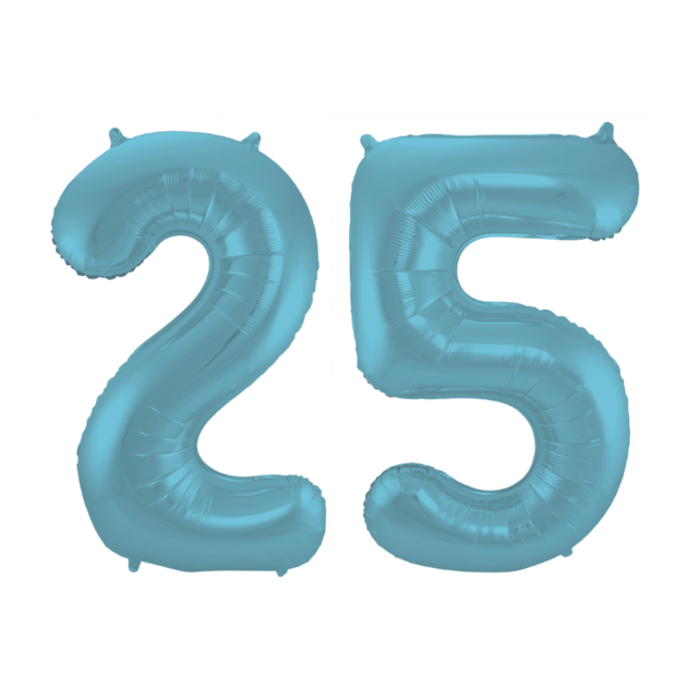 Folieballon 25 jaar metallic pastel blauw mat 86cm